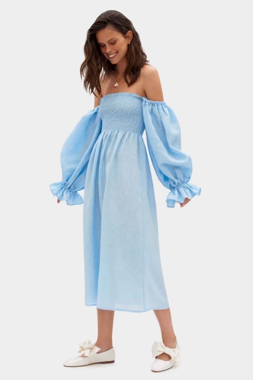 BNWT Sleeper Atlanta Linen Dress in Blue Size Small